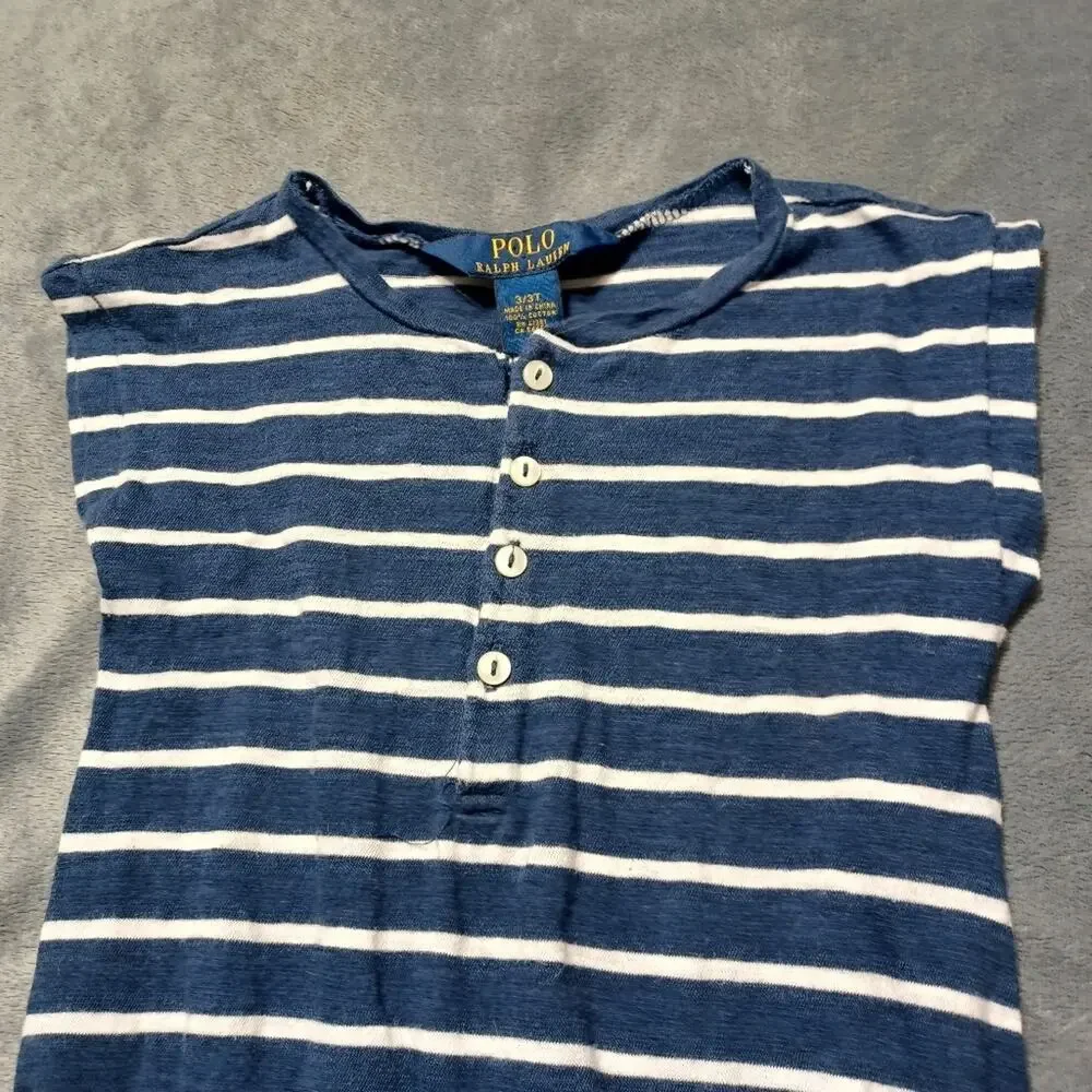 POLO RALPH LAUREN GIRLS 3T‎ STRIPED TERRY ROMPER Blue